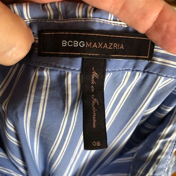 BCBGMAXAZRIA Collared Striped Ruffle Tie Back Sleeveless Shift Dress - 8 - Picture 12 of 14